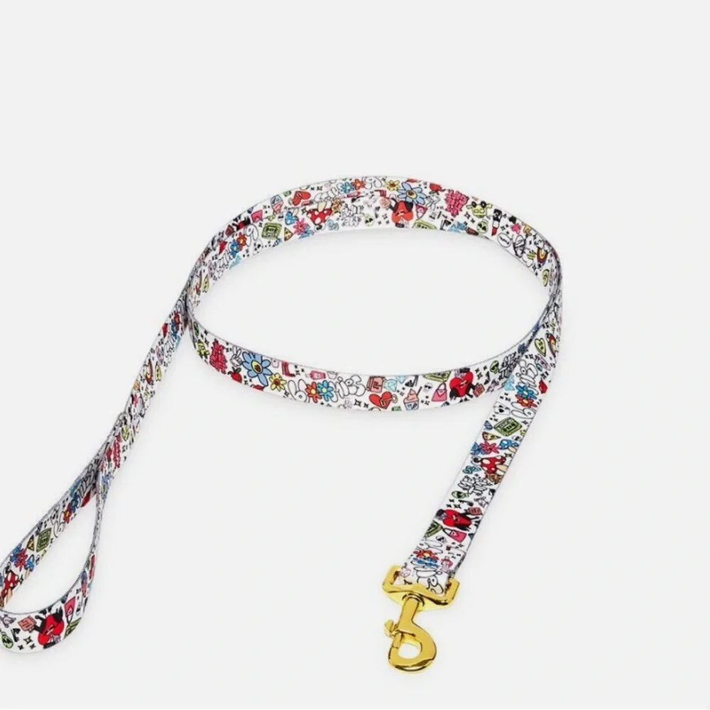 New Bloomies Doodle‎ Gold-Tone & Printed Fabric Leash White One Size